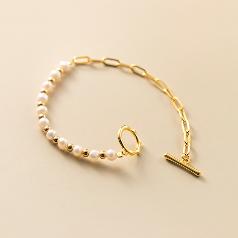 Pulsera de perlas a medio lado - Pulsera de perlas en partes iguales