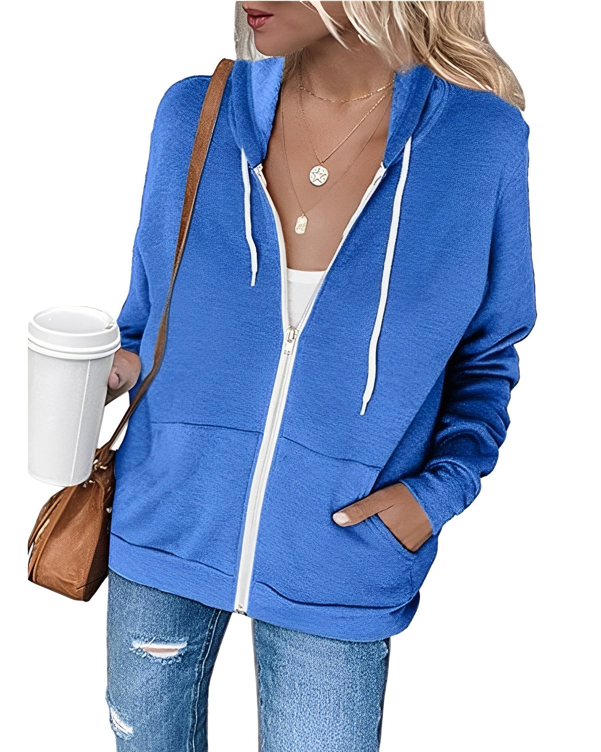 Alicia - Una sudadera ligera con capucha y cremallera y bolsillos prácticos