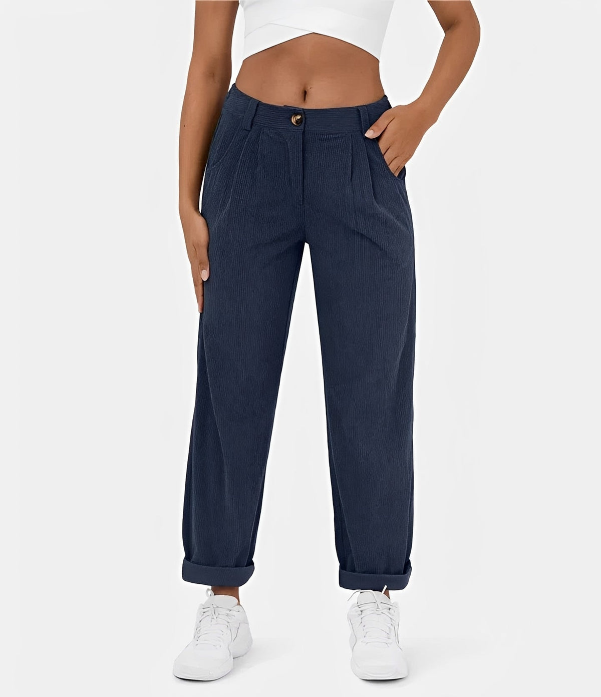 Liana - Pantalones de Pana de Cintura Alta Casuales