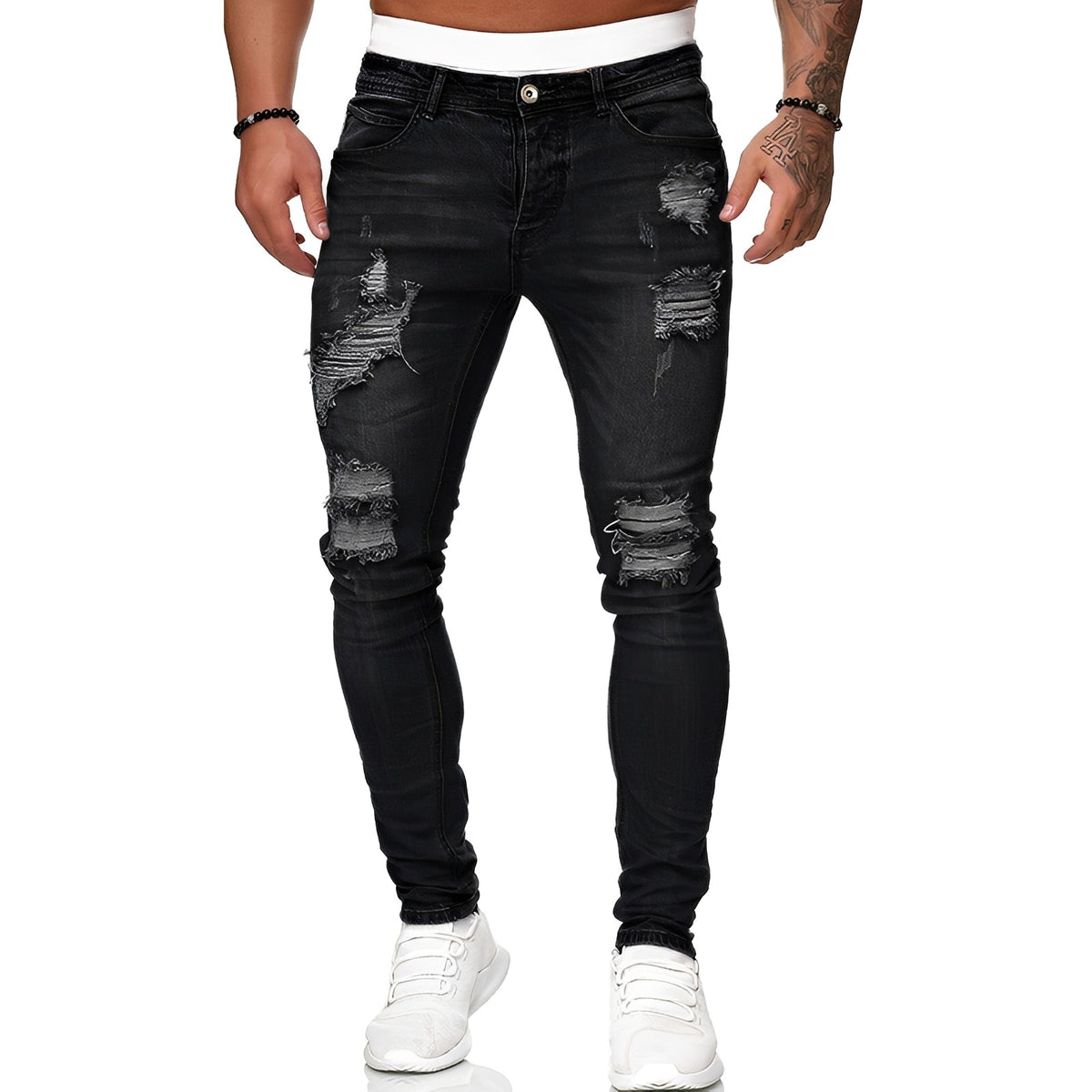 Annie - Jeans ajustados casuales con rasgaduras para hombres