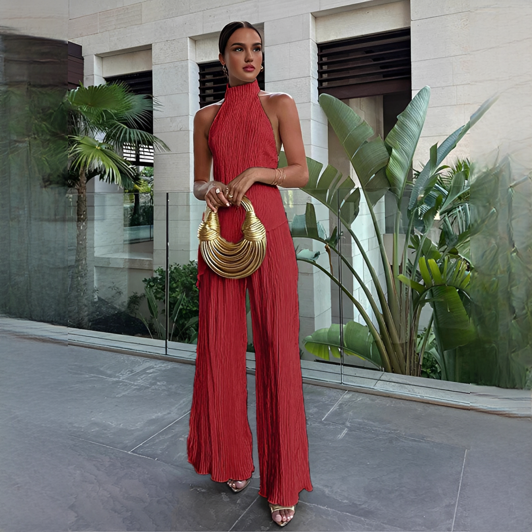 Elvissa - Conjunto elegante de top y pantalones de pierna ancha