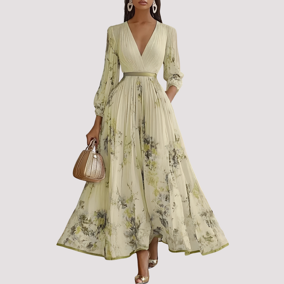 Leah - Vestido Midi Floral de Manga Larga