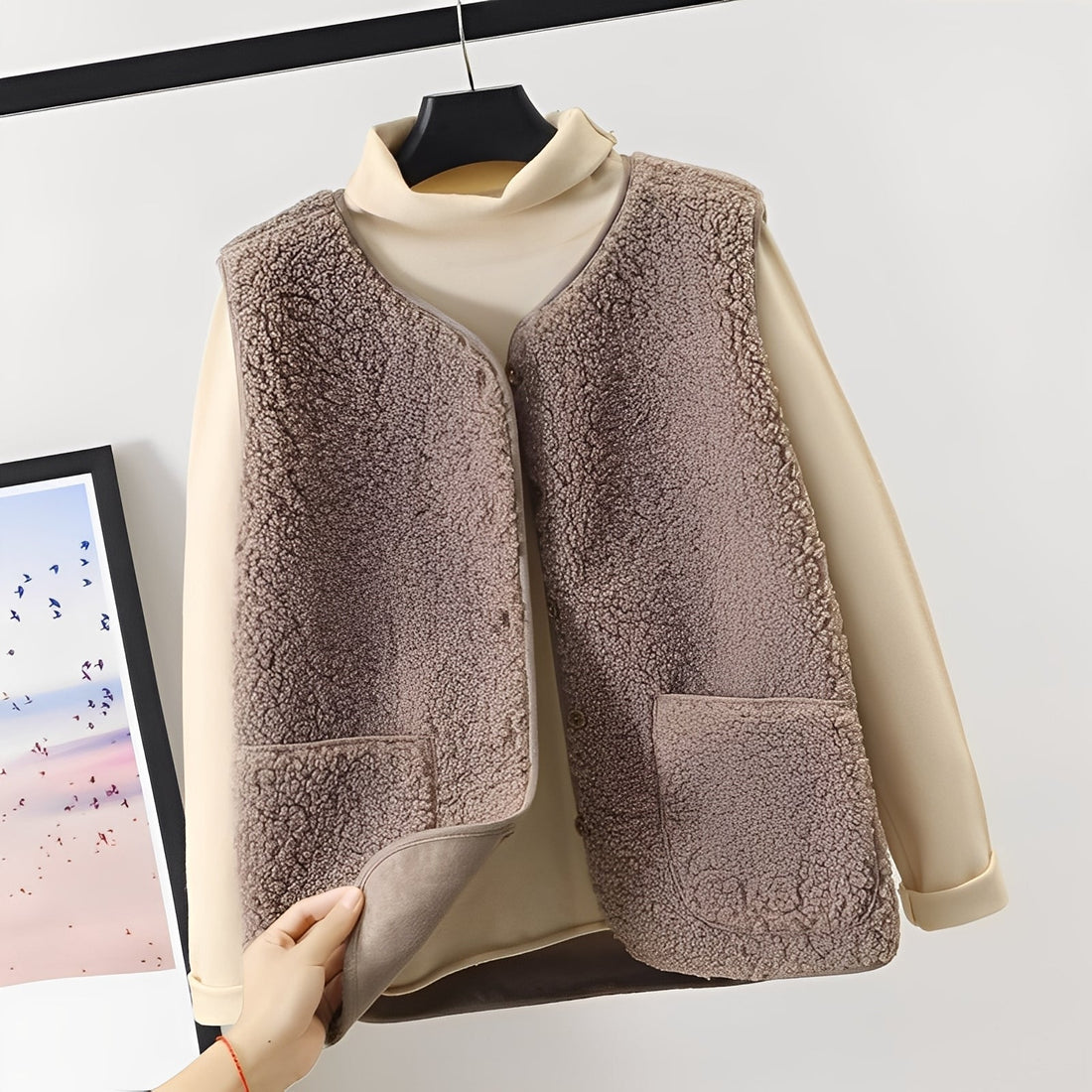 Hillary - Chaqueta estilosa de peluche con bolsillos para mujeres