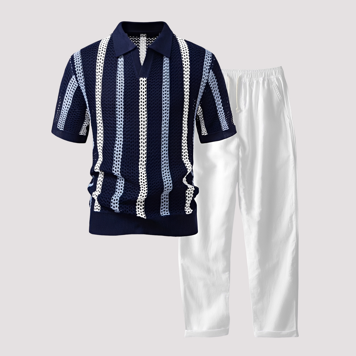 Richards - Conjunto de Polo a Rayas Cómodo y Pantalones