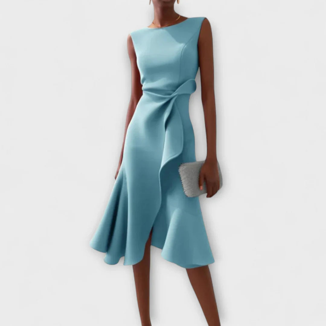 Sheila- Elegante vestido midi para damas con detalles de volantes