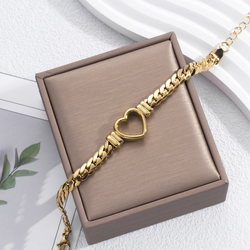 Pulsera dorada con corazón hueco - Pulsera con corazón abierto