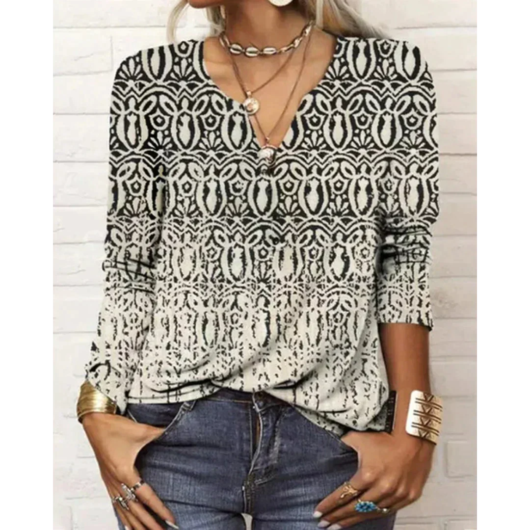 Katharina - Blusa Bohemia Multicolor de Manga Larga y Escote en V