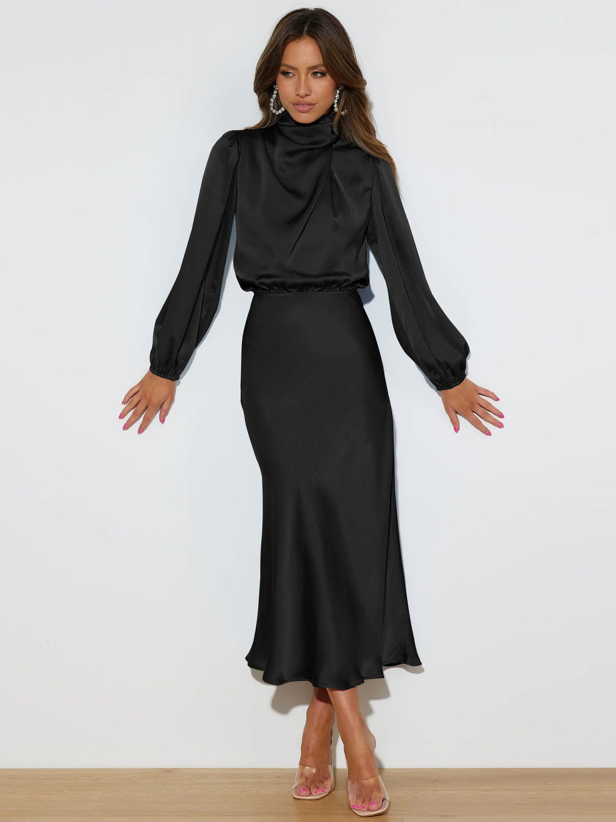 Danica - Vestido elegante de manga larga con cuello halter para mujeres