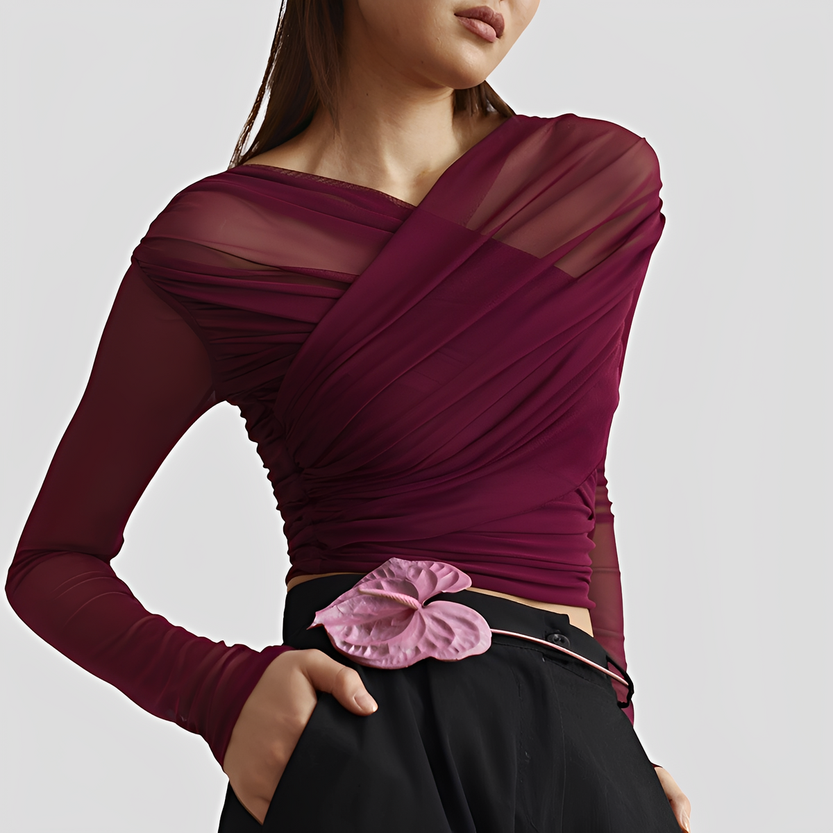 Cara - Blusa Estilosa con Fruncido y Manga Larga
