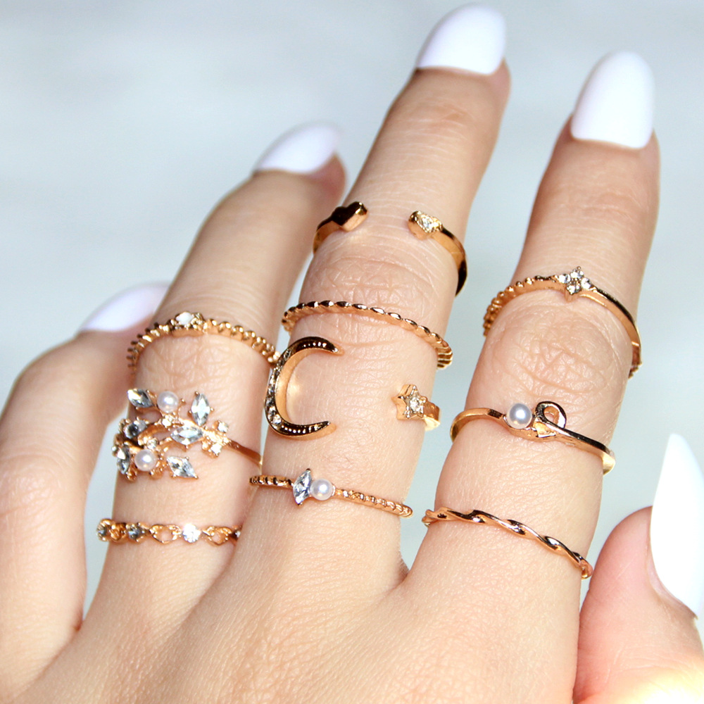 Anillo de moda Luna y estrella - 10 piezas