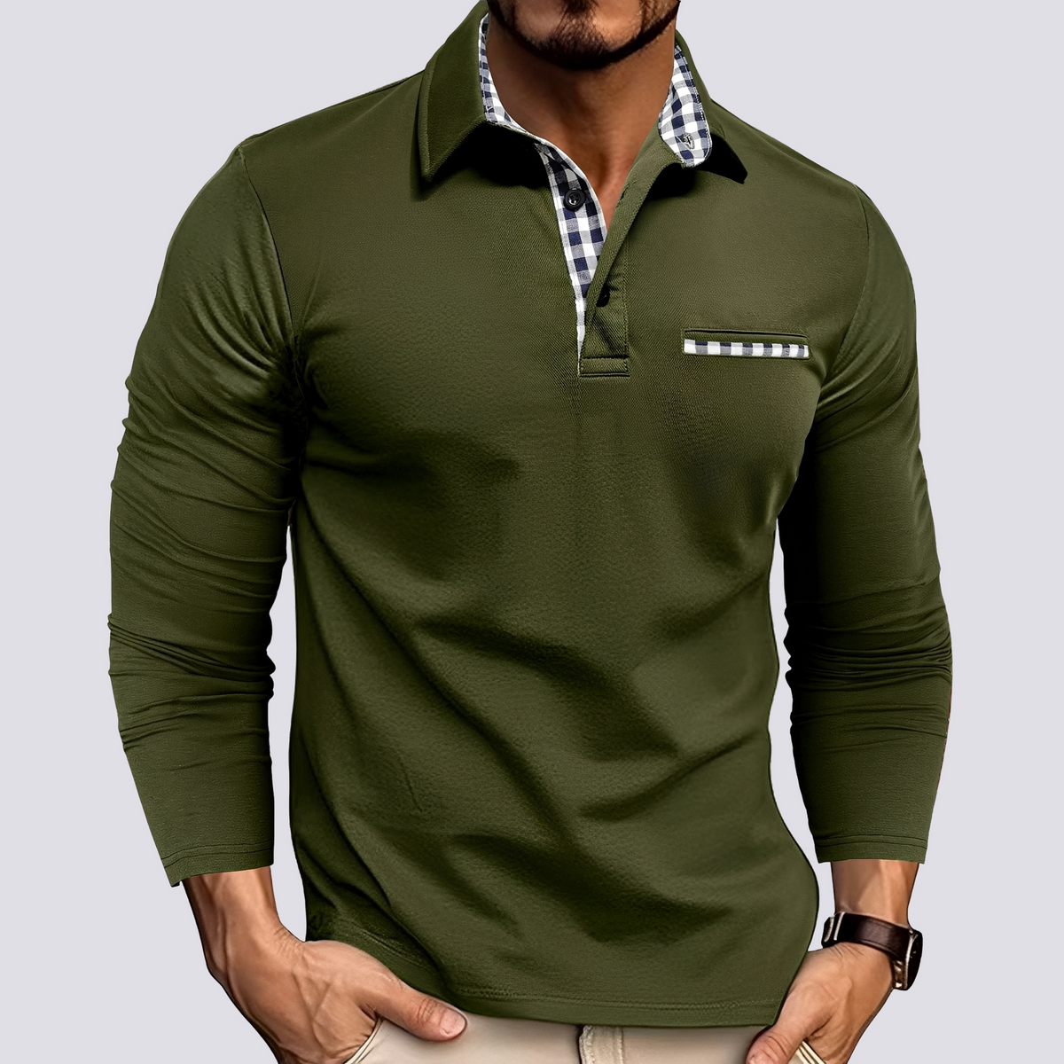 Mark – Polo para hombre – Camisa de manga larga casual