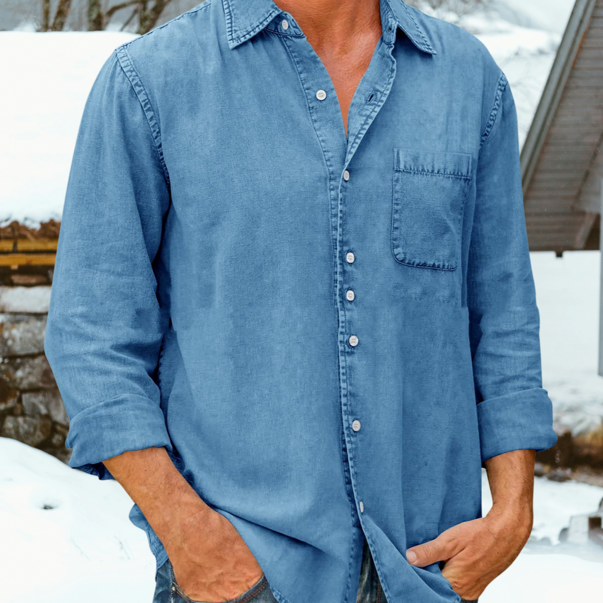 Bronislaw - Camisa casual lisa de manga larga para hombres
