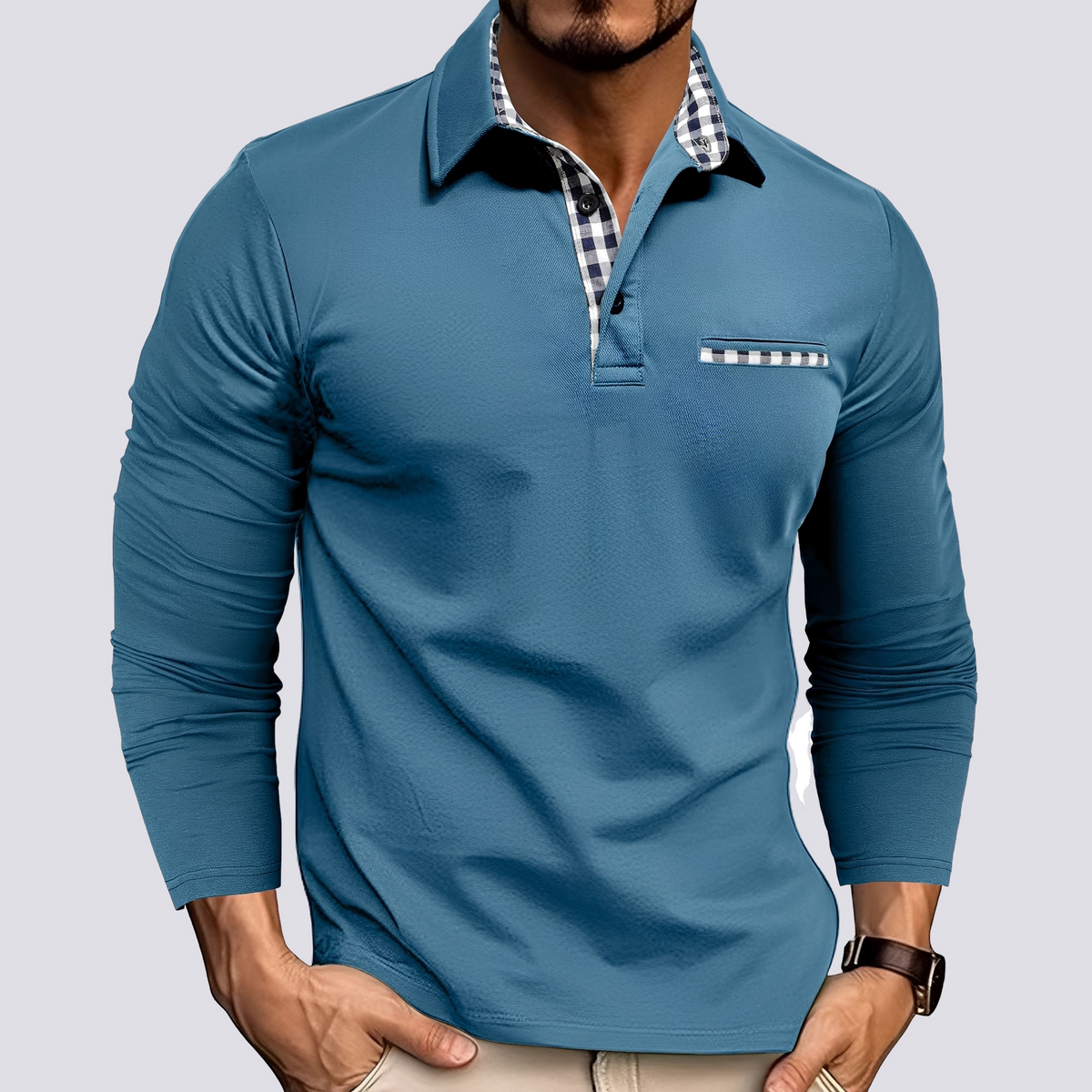 Mark – Polo para hombre – Camisa de manga larga casual
