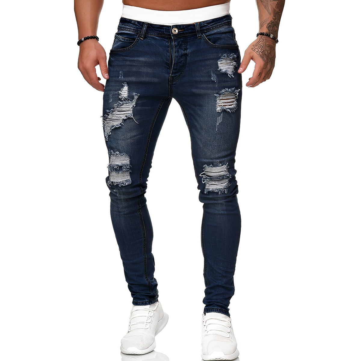 Annie - Jeans ajustados casuales con rasgaduras para hombres