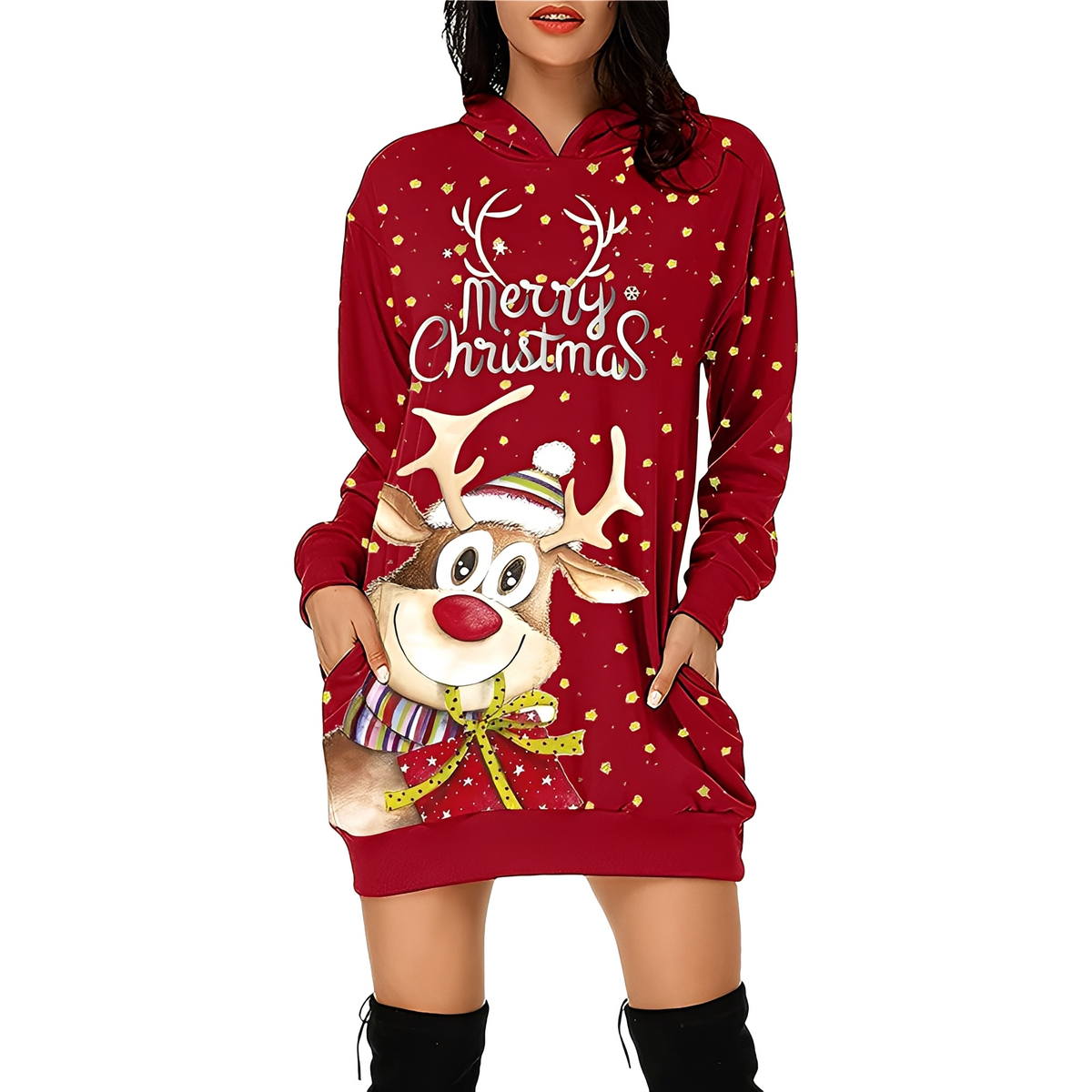 Georgia - Vestido navideño elegante con capucha para damas