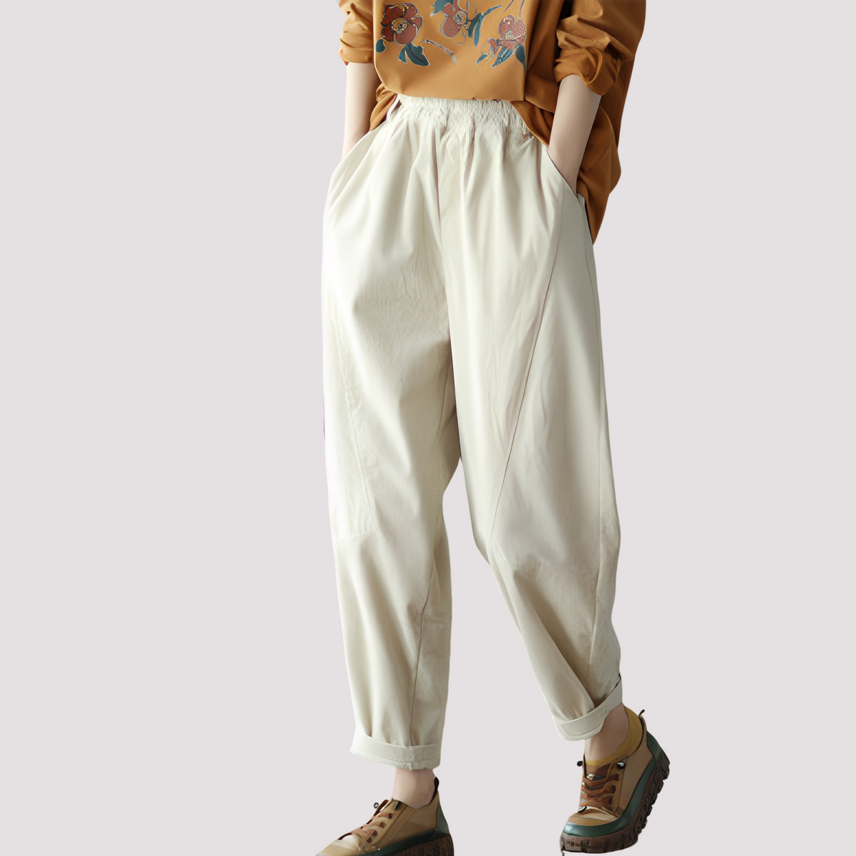 Stella - Pantalones harem informales con cintura elástica para mujeres