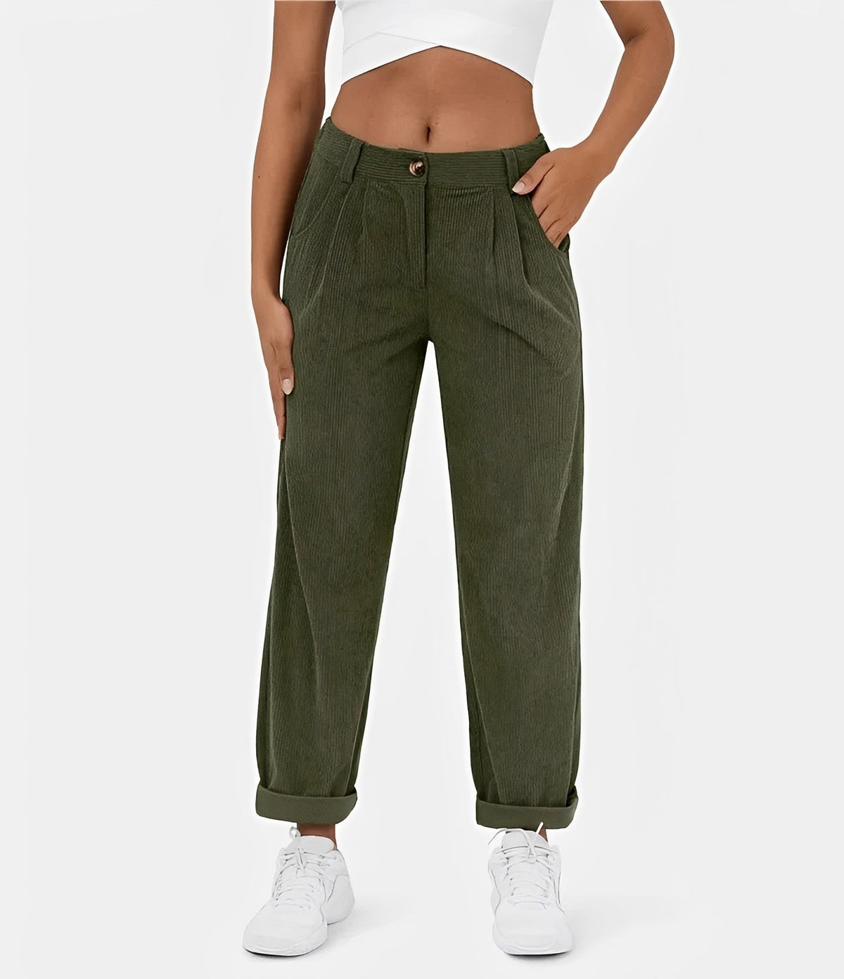 Liana - Pantalones de Pana de Cintura Alta Casuales