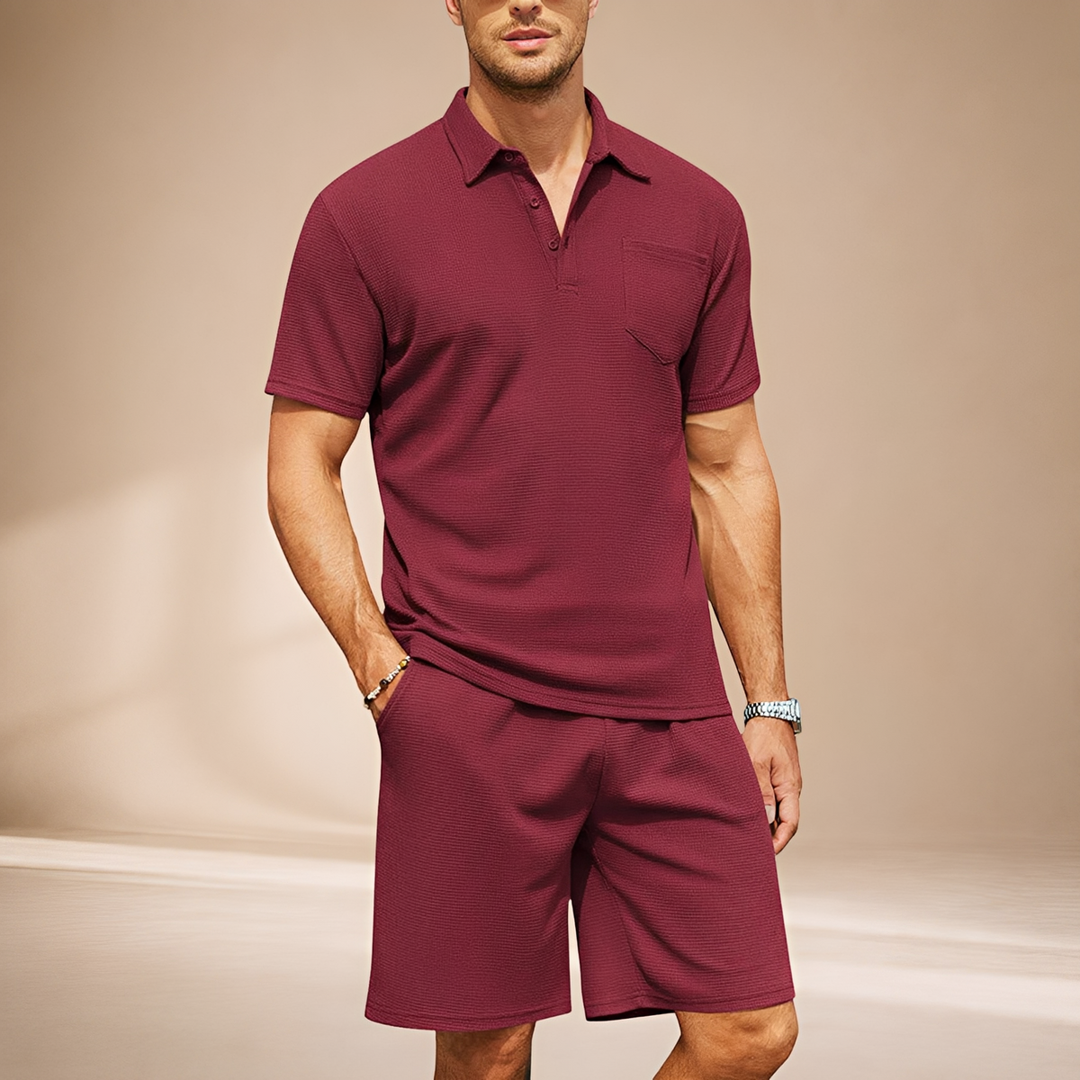 Barry - Conjunto de Polo de Waffle Casual