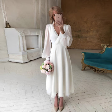 Carla - Vestido elegante y fluido de manga larga para damas