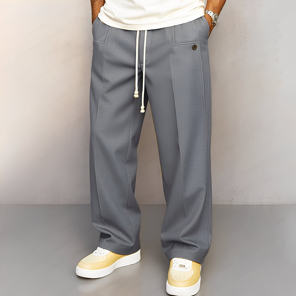 Kevin - Pantalón recto y casual de pierna ancha para hombres