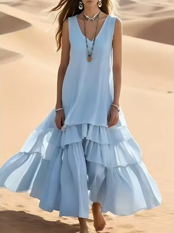 Mollie - Vestido maxi casual con dobladillo ancho para damas