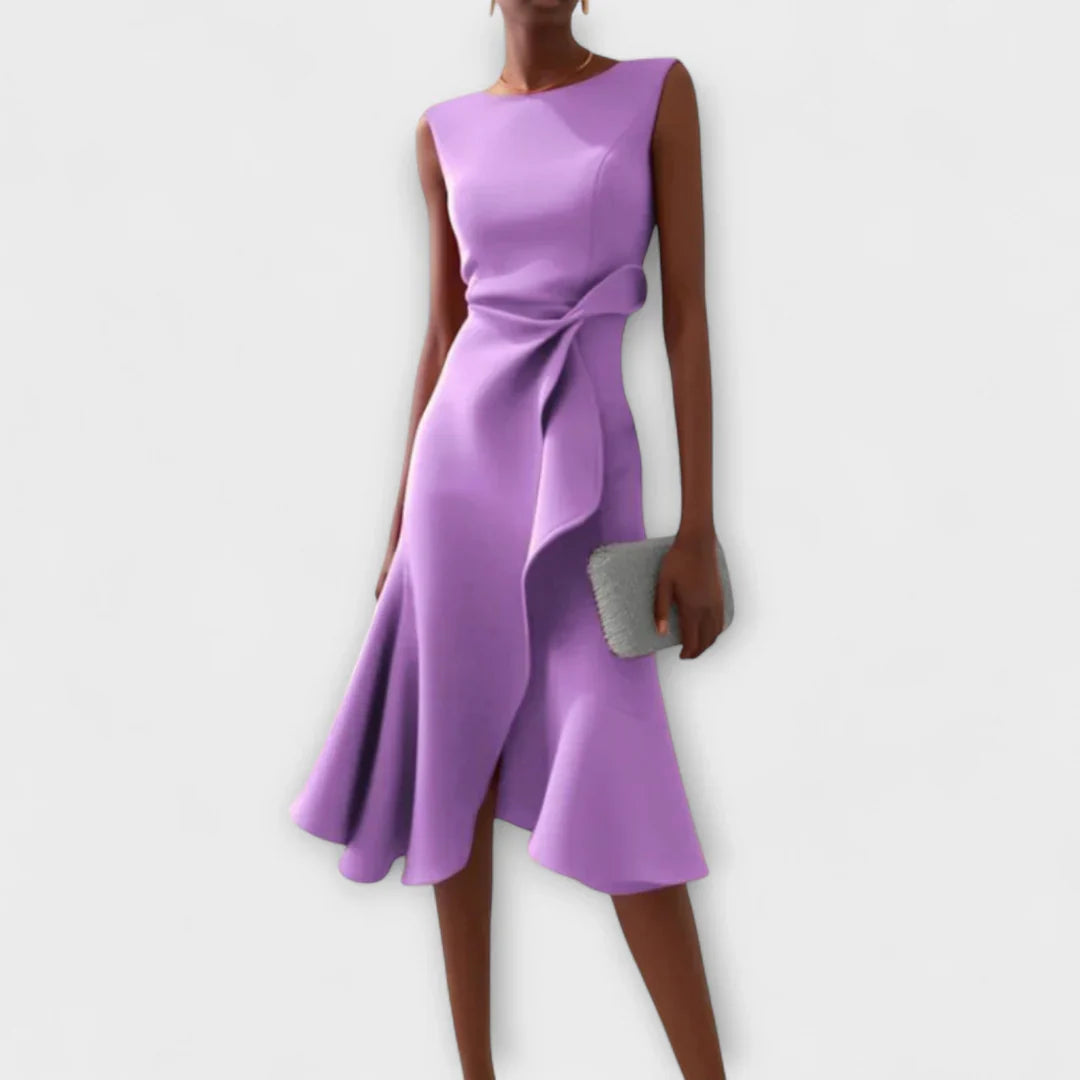 Sheila- Elegante vestido midi para damas con detalles de volantes