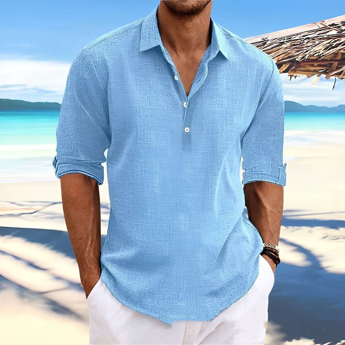 Ricky – Camisa de manga larga para hombre – para días acogedores y cálidos