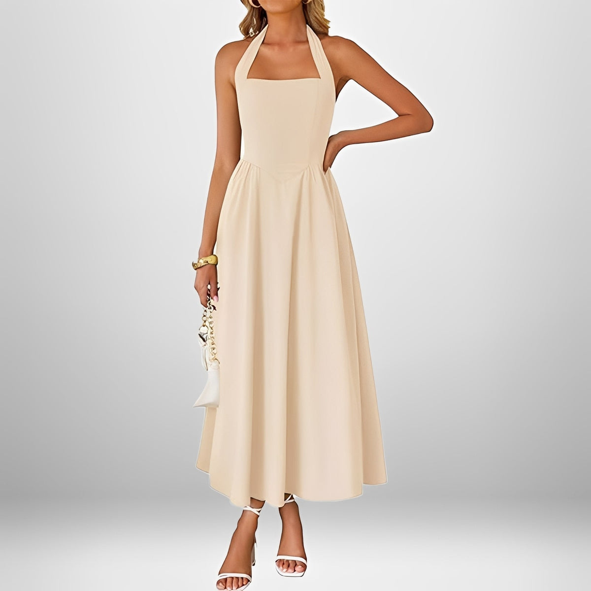 Joanna - Vestido Midi Elegante con Cuello Halter