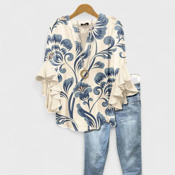 Kay- Elegante blusa para damas con estampado floral