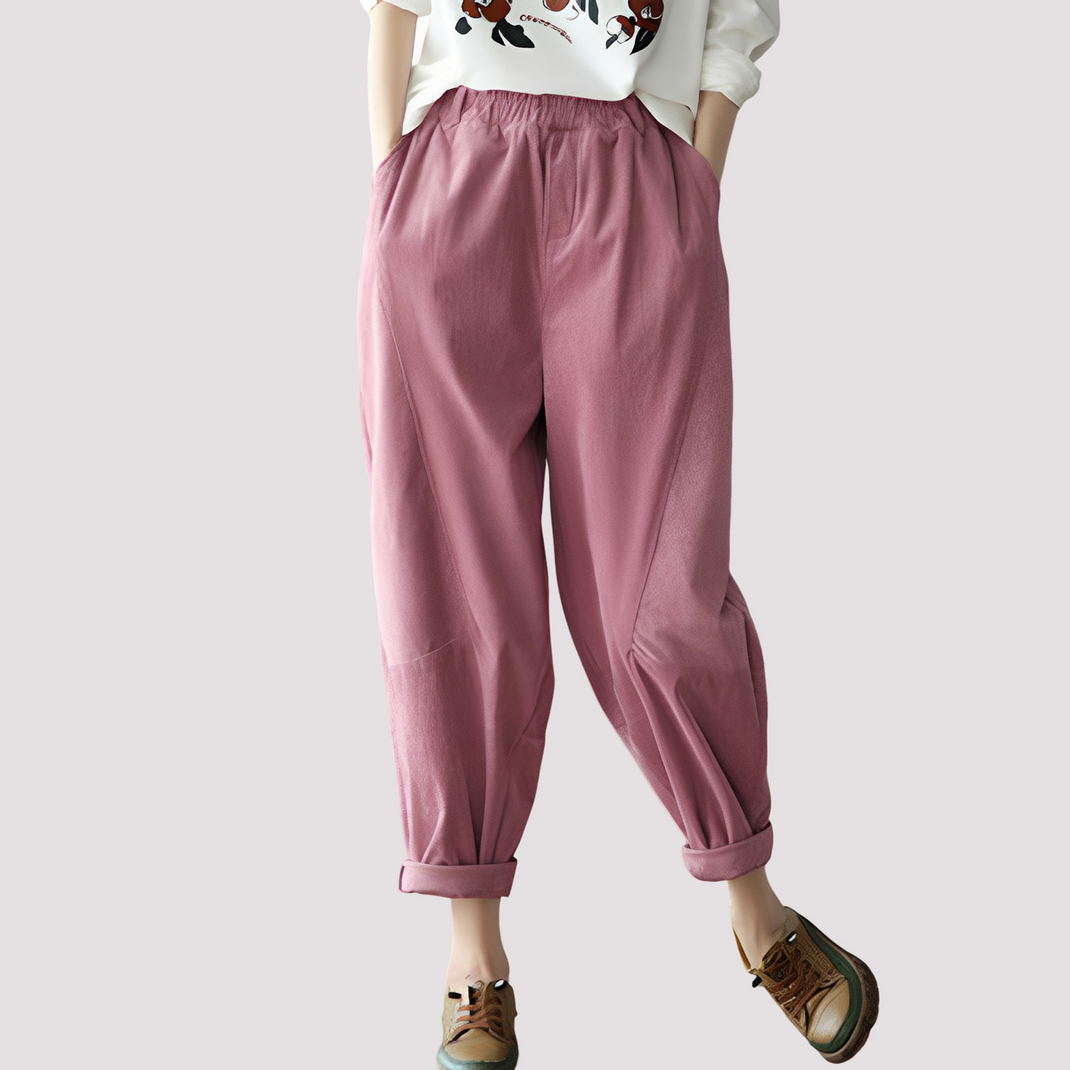 Stella - Pantalones harem informales con cintura elástica para mujeres