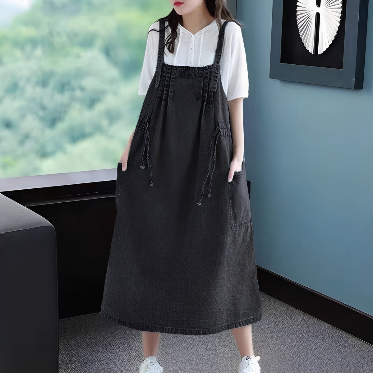 Antonia - Elegante vestido de mezclilla de talla grande con bolsillos para damas