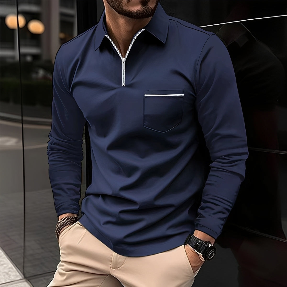 Jackson - Polo de Manga Larga Hombre - para Uso Casual