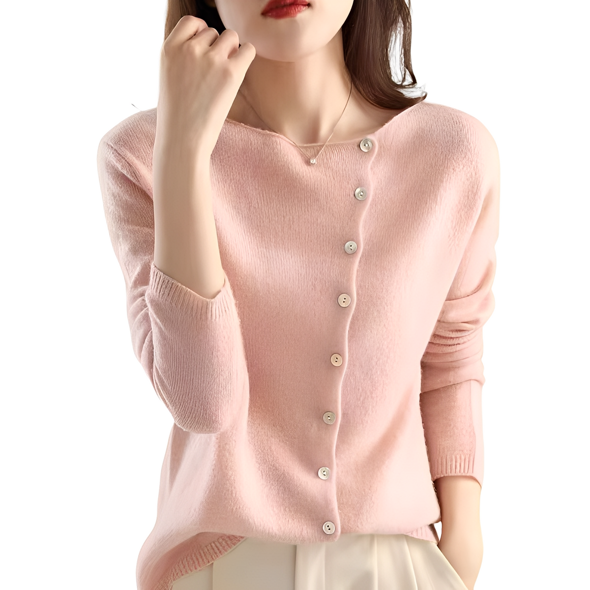 Joann - Suéter ligero y de moda para mujeres con botones