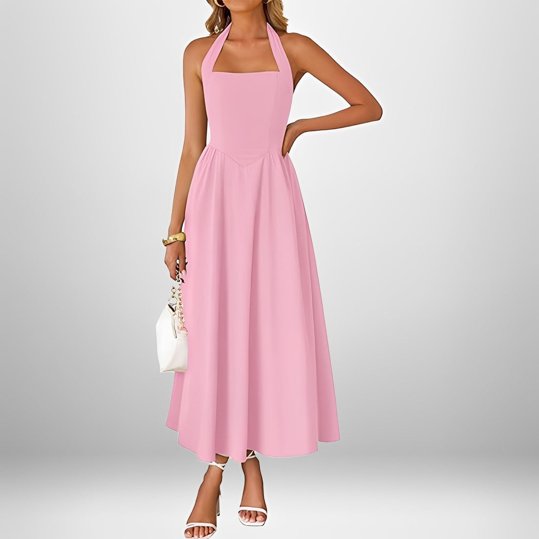 Joanna - Vestido Midi Elegante con Cuello Halter