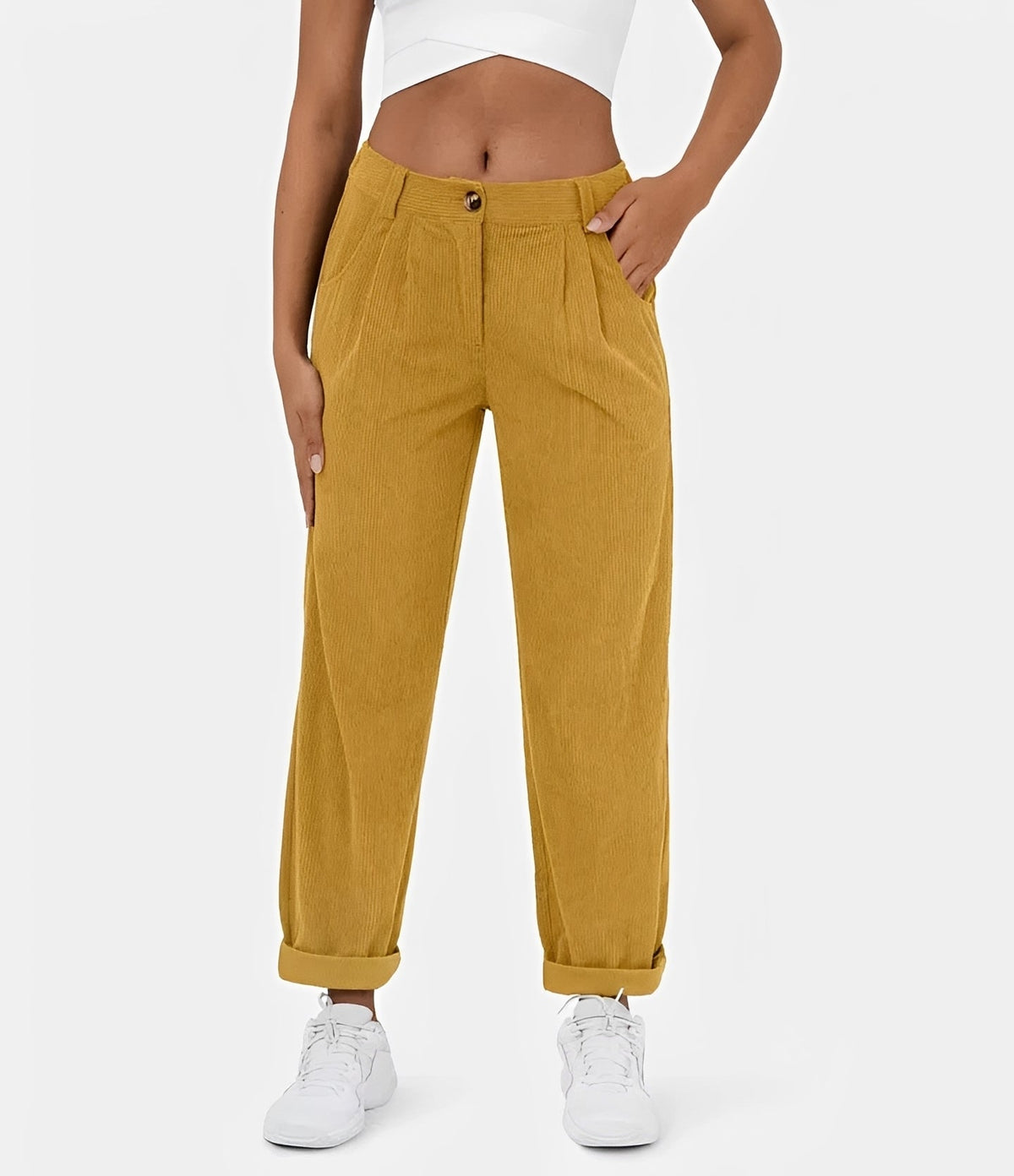 Liana - Pantalones de Pana de Cintura Alta Casuales