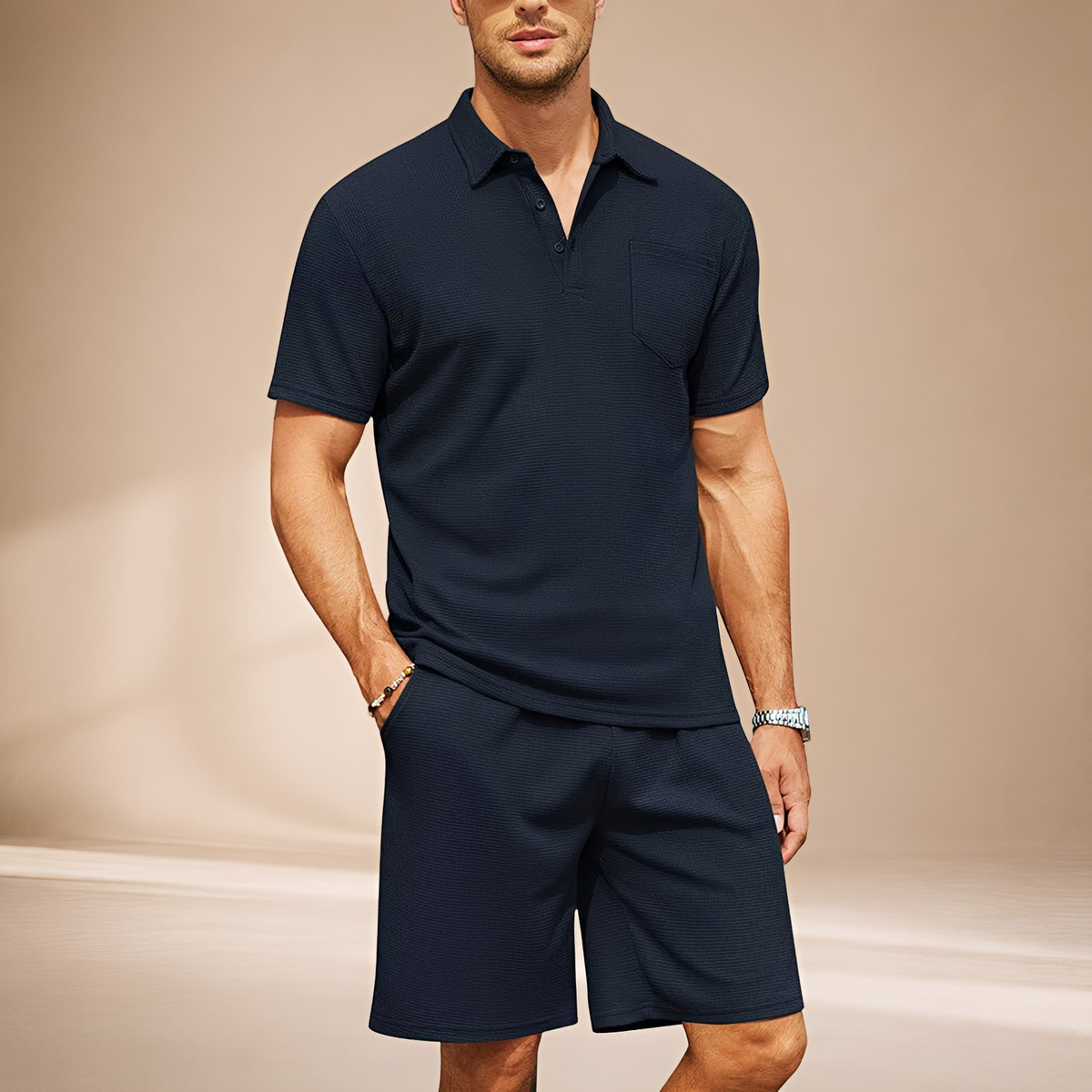 Barry - Conjunto de Polo de Waffle Casual