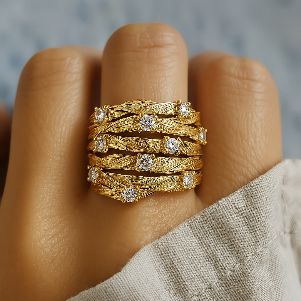 Marisse – Anillo dorado de diseño vintage con brillo sutil