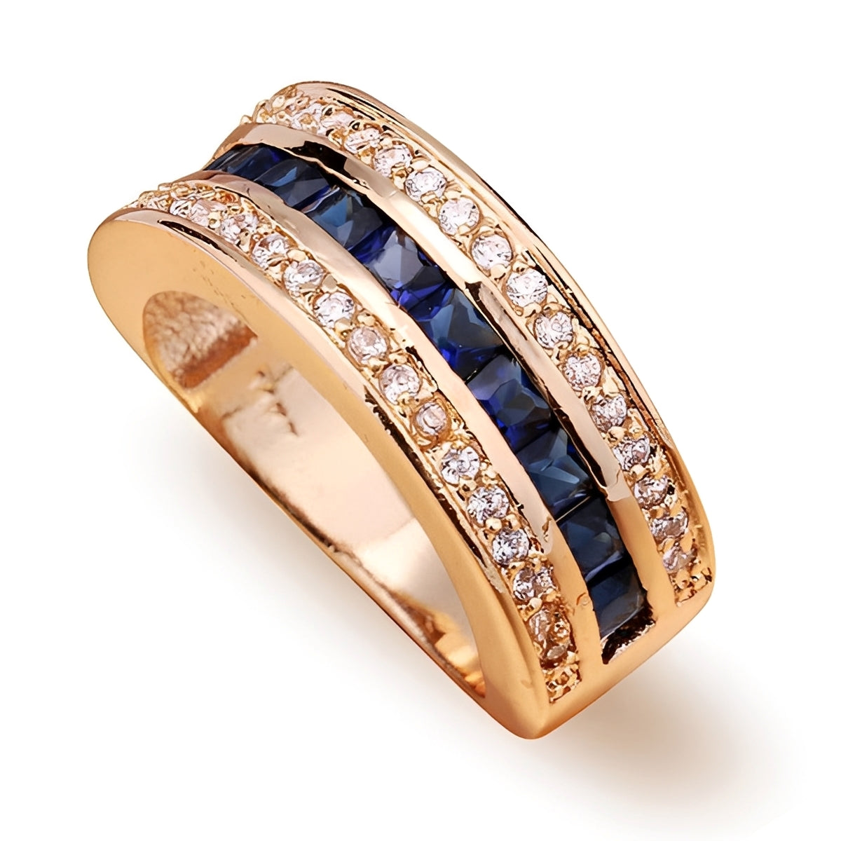 Ronan – Anillo cuadrado para hombre con cristales y zafiro dorado