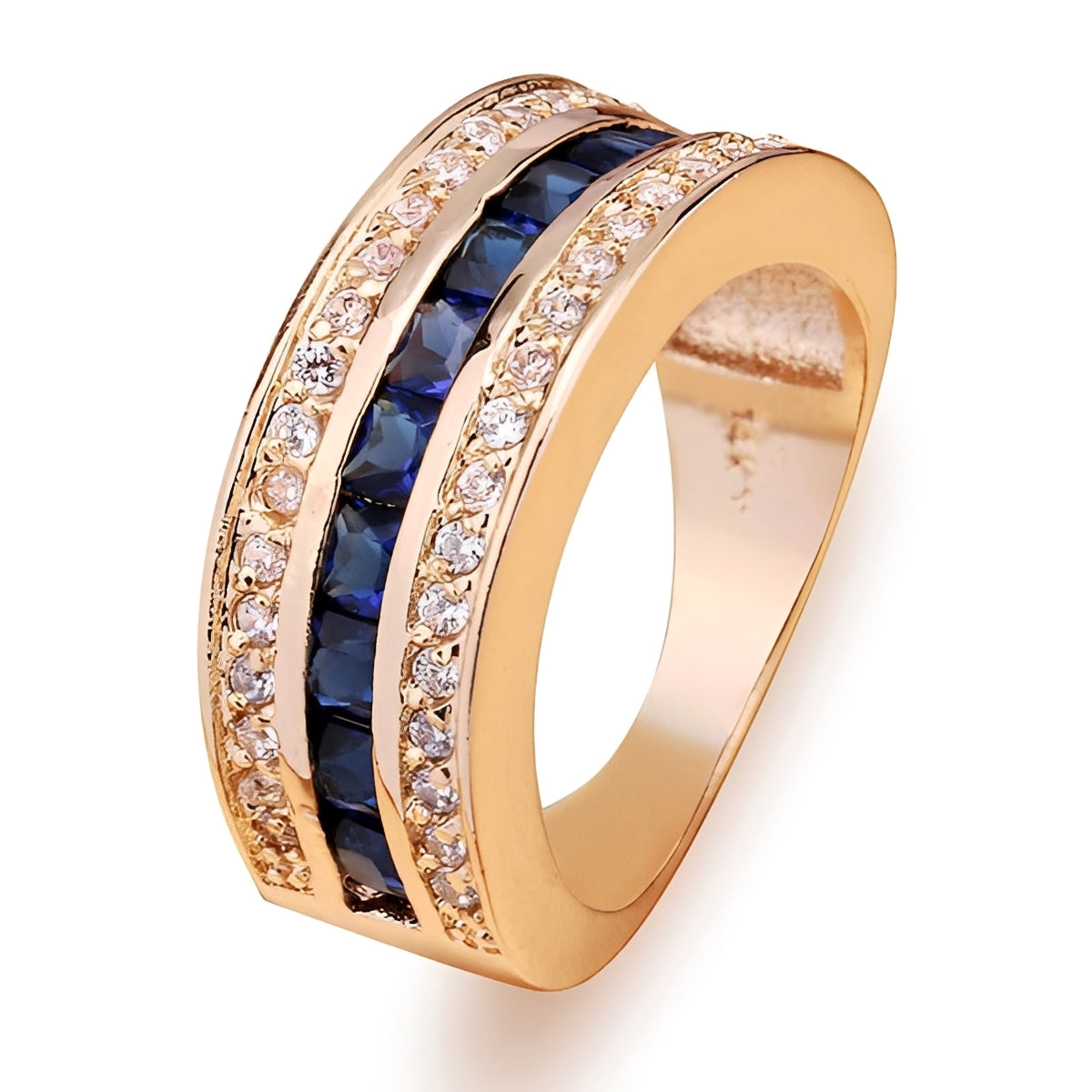 Ronan – Anillo cuadrado para hombre con cristales y zafiro dorado