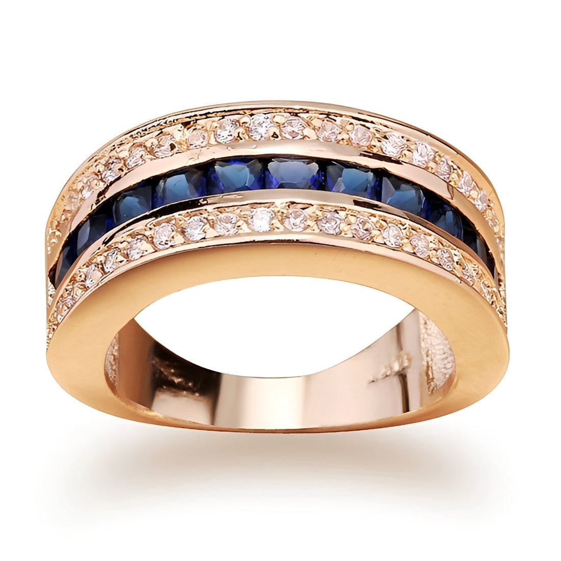 Ronan – Anillo cuadrado para hombre con cristales y zafiro dorado