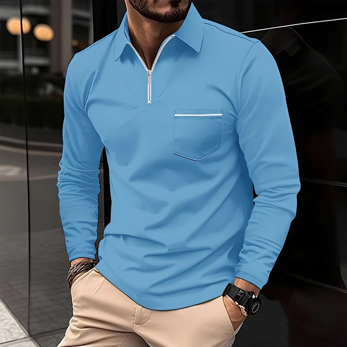 Jackson - Polo de Manga Larga Hombre - para Uso Casual