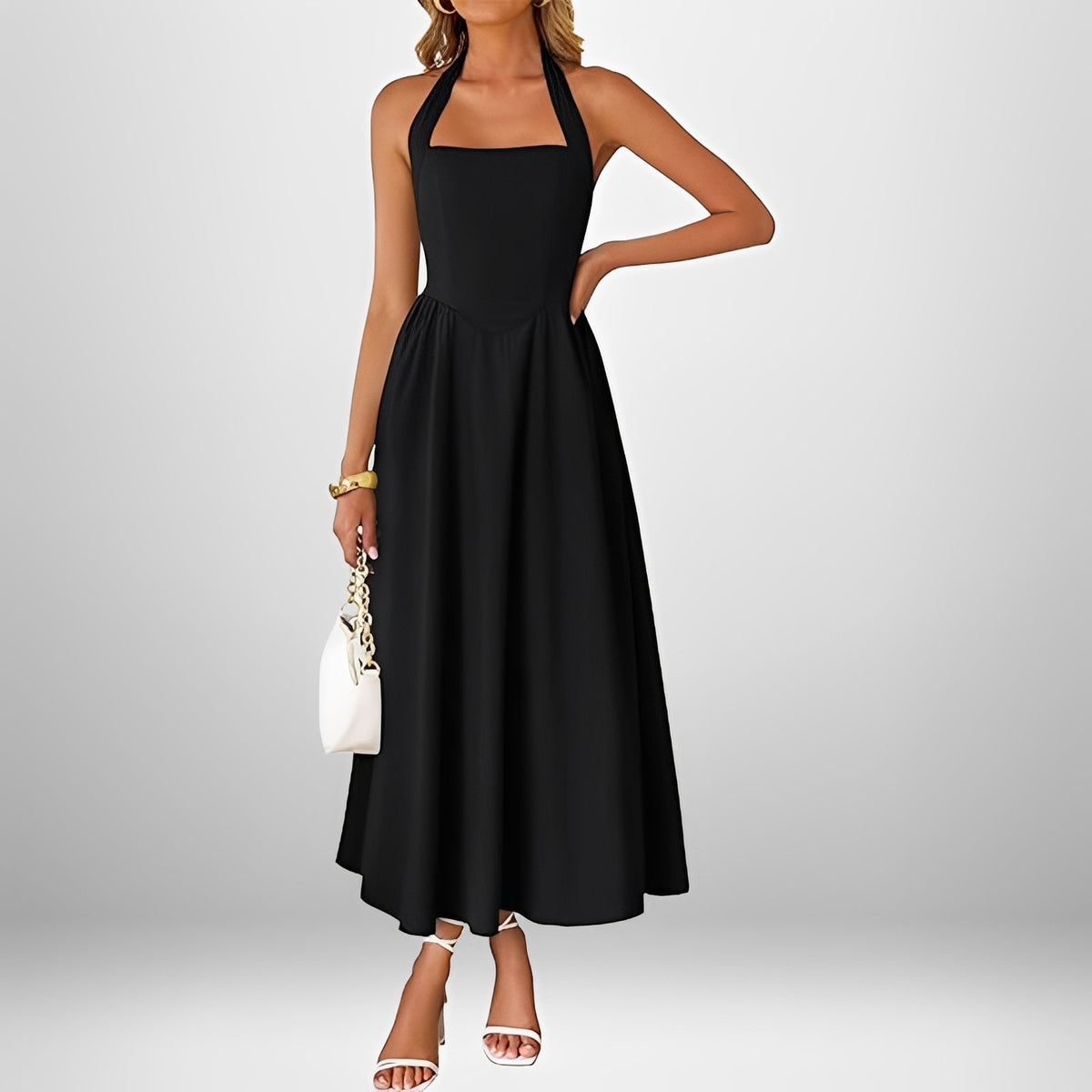 Joanna - Vestido Midi Elegante con Cuello Halter