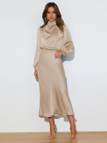 Danica - Vestido elegante de manga larga con cuello halter para mujeres
