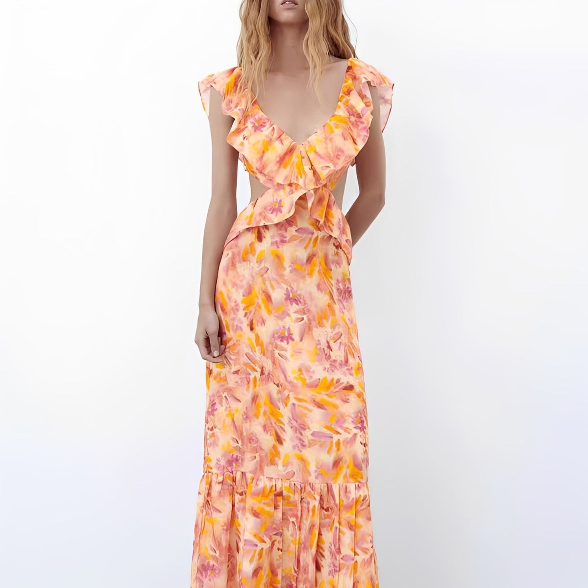 Hazel - Elegante vestido con estampado y volantes para damas