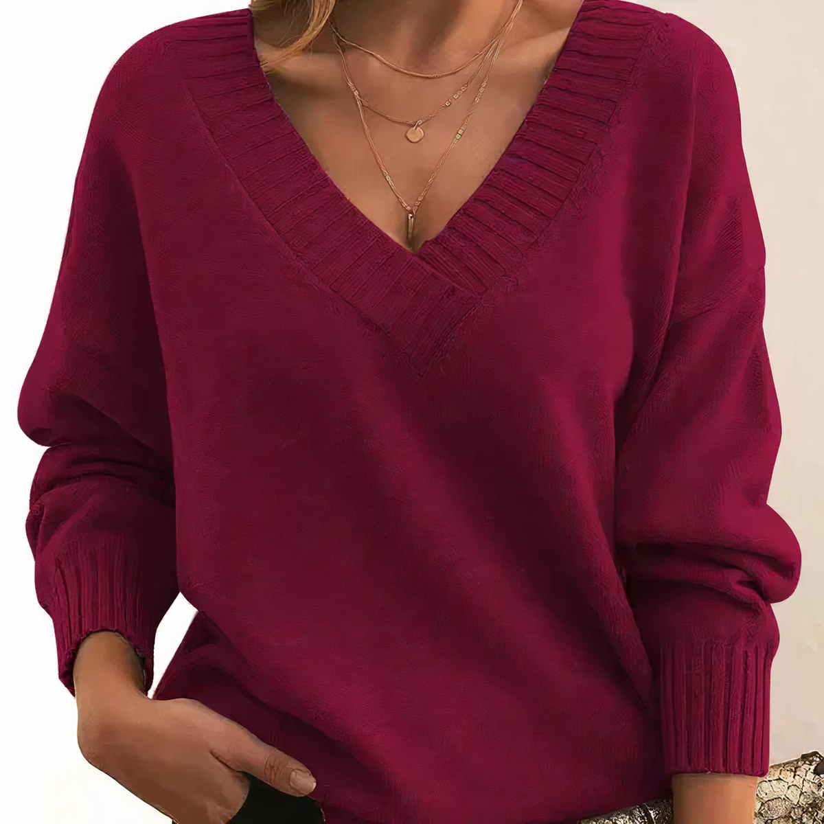Leocadia - Suéter elegante con cuello en V