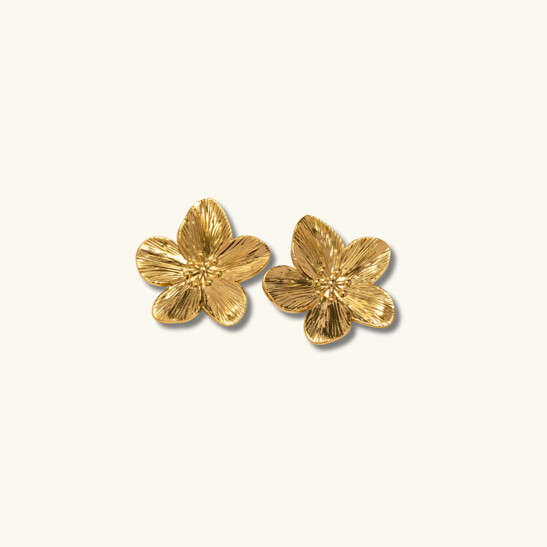 Allysa - Pendientes con diseño floral dorado