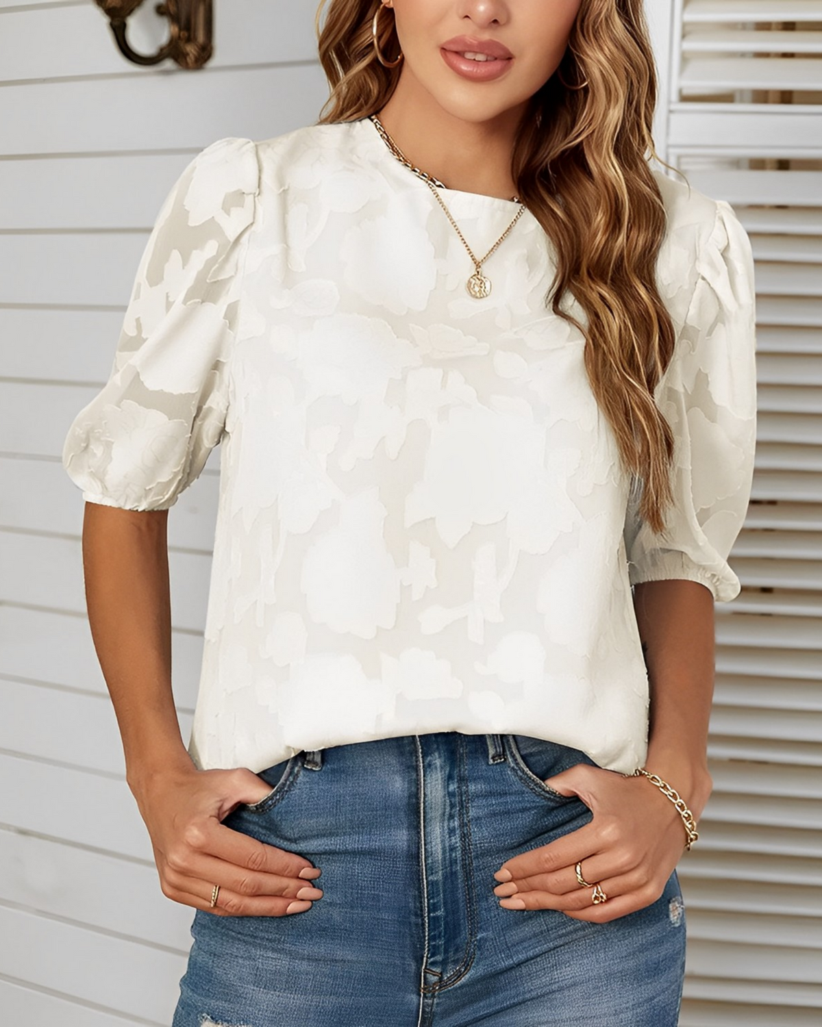 Dorothea - Blusa de gasa con mangas abullonadas
