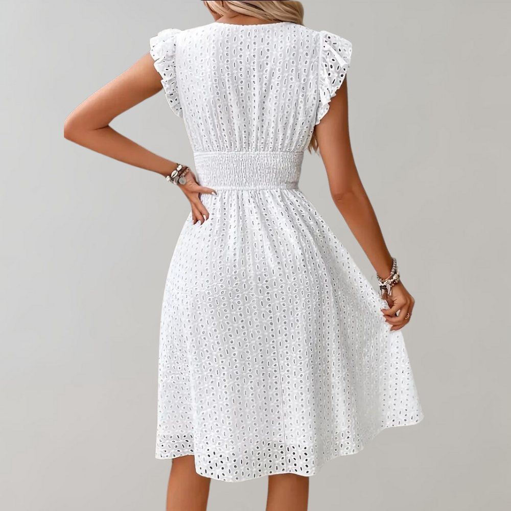 Amor - Vestido de verano blanco elegante con mangas con volantes