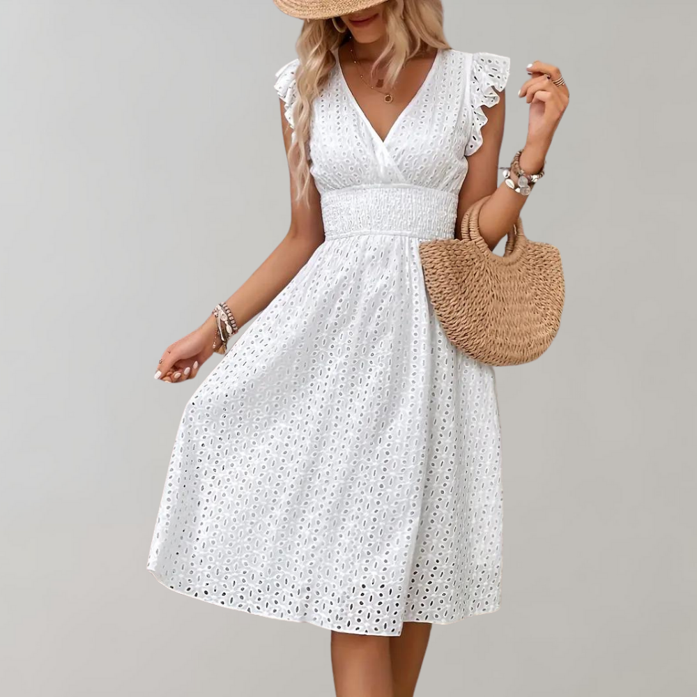 Amor - Vestido de verano blanco elegante con mangas con volantes