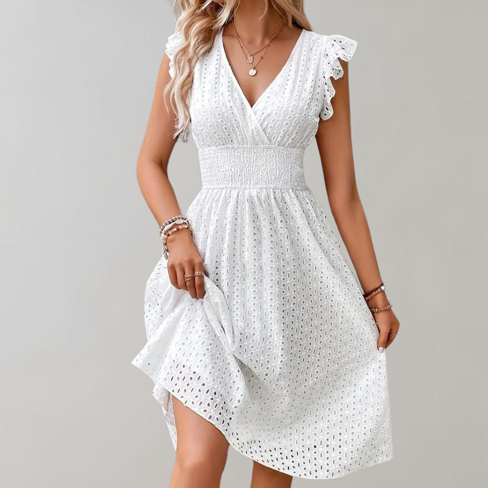 Amor - Vestido de verano blanco elegante con mangas con volantes